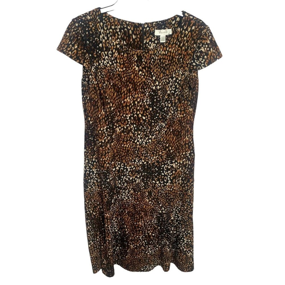 Dressbarn Dress Women Animal Print Leopard Size 12 Petite Fit Flare Cap Sleeves